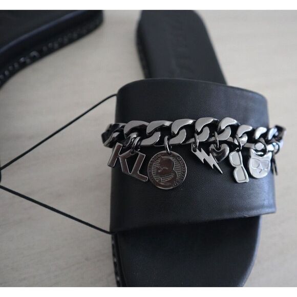 Karl Lagerfeld Women's Sz 8M Black Basia Charm/K23 Slide Sandals - Picture 9 of 9